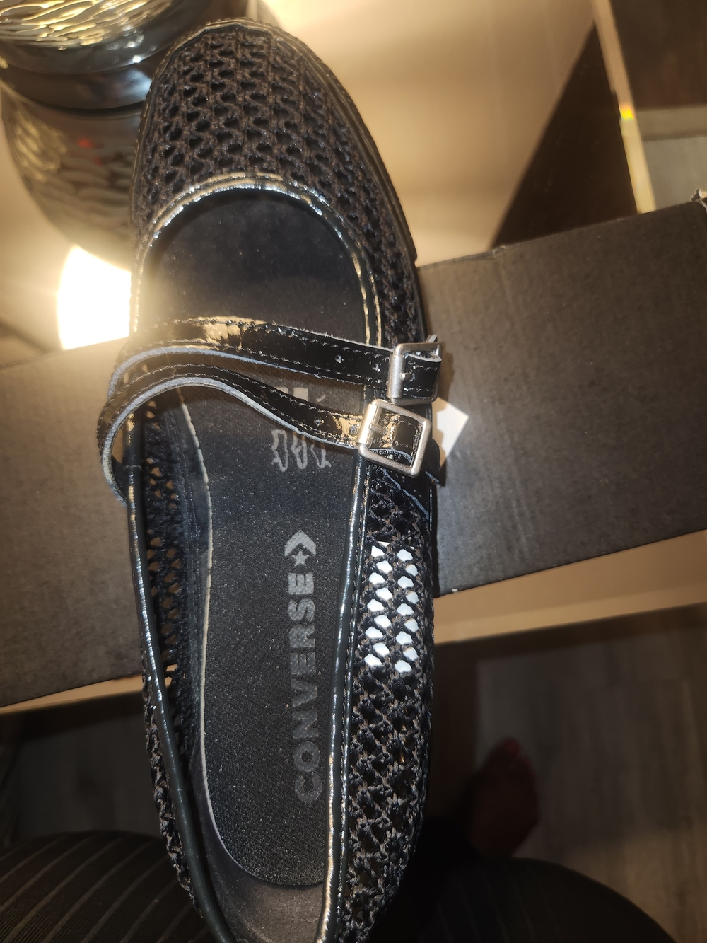 Converse Black Mesh Mary Jane Loafer with Double Buckle. Worn Once